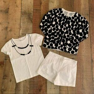 Janie and jack girls shirt white shorts and black and white polka dot jacket - 6